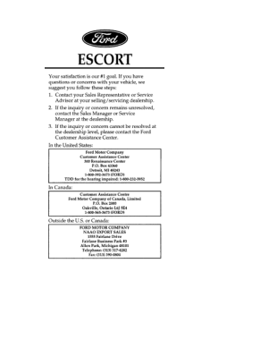 1996 Ford Escort Owners Manual